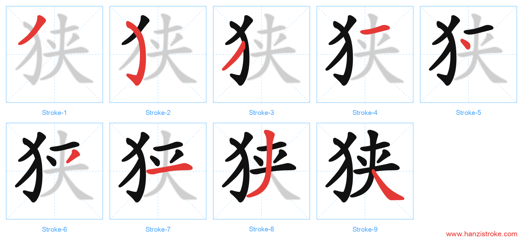 狭 stroke order diagram