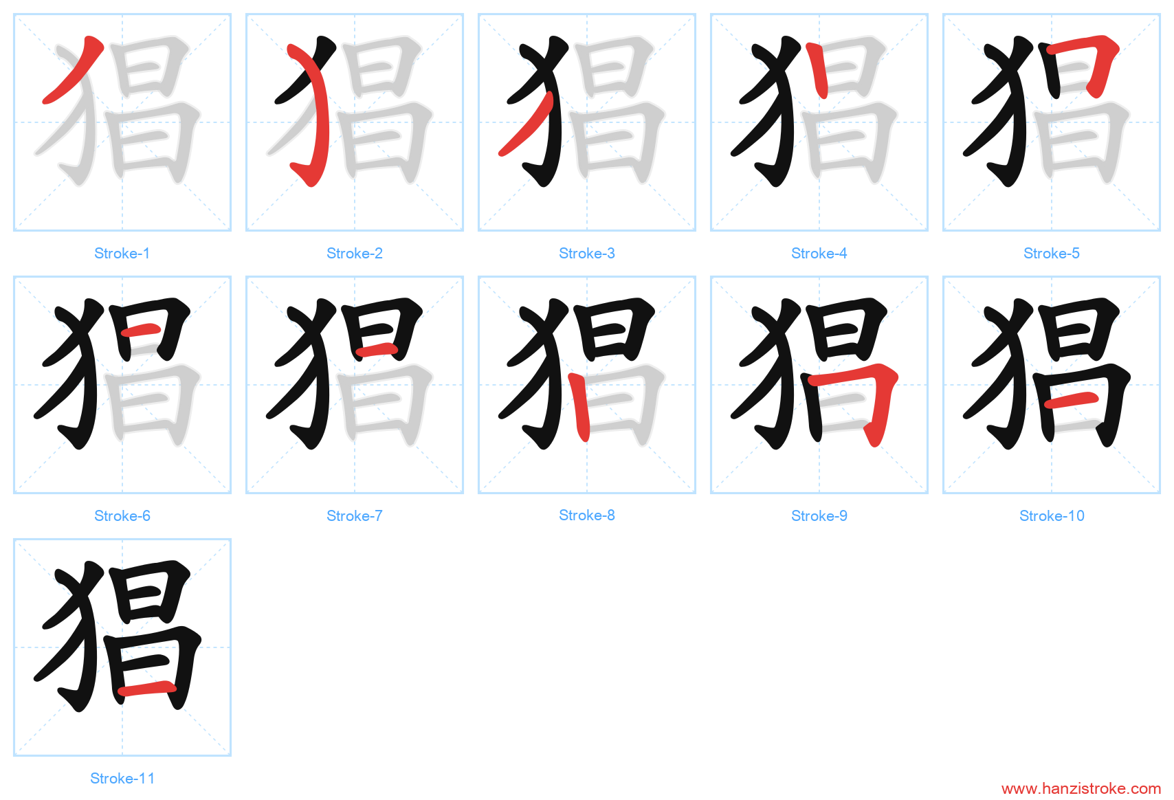 猖 stroke order diagram