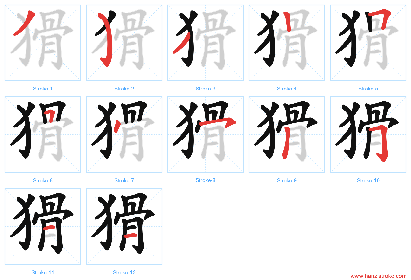 猾 stroke order diagram