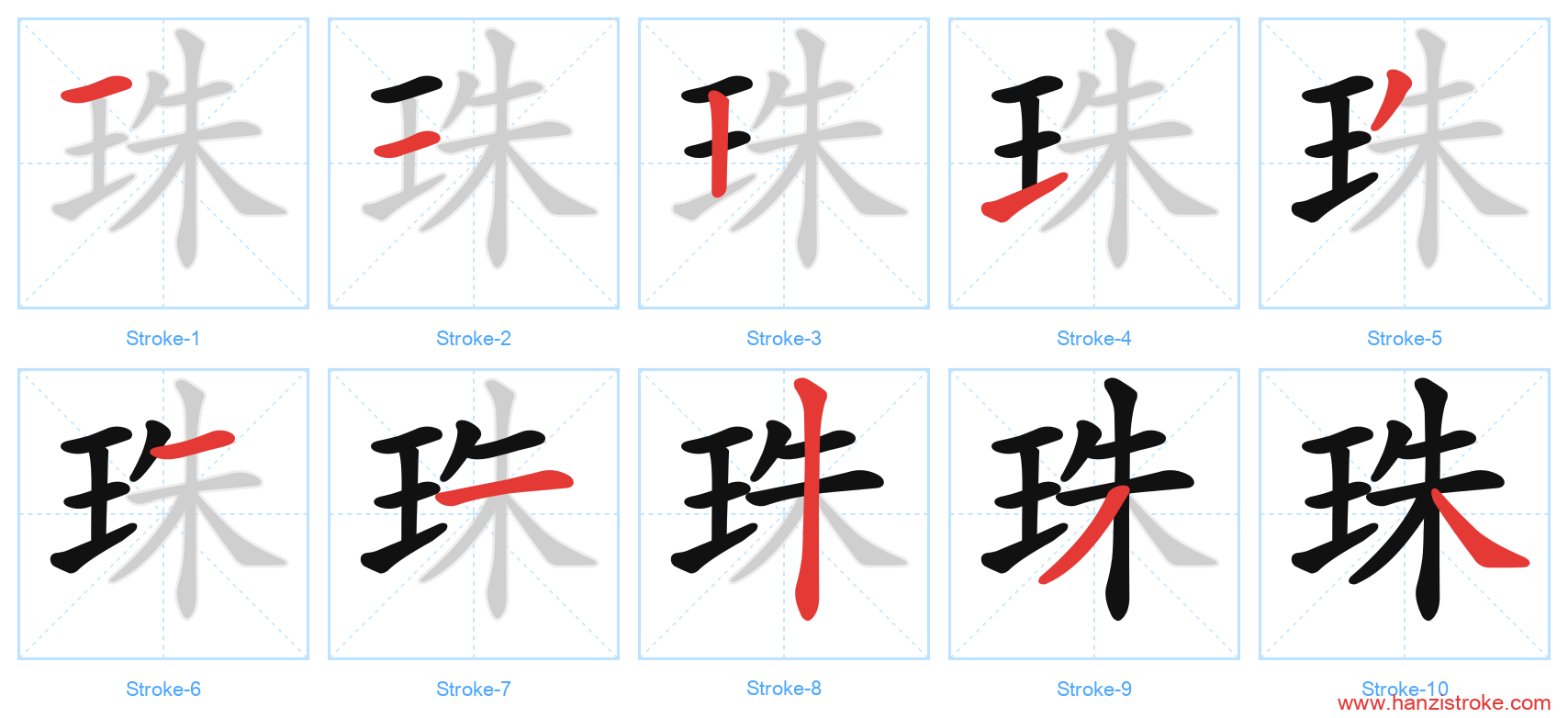 珠 stroke order diagram