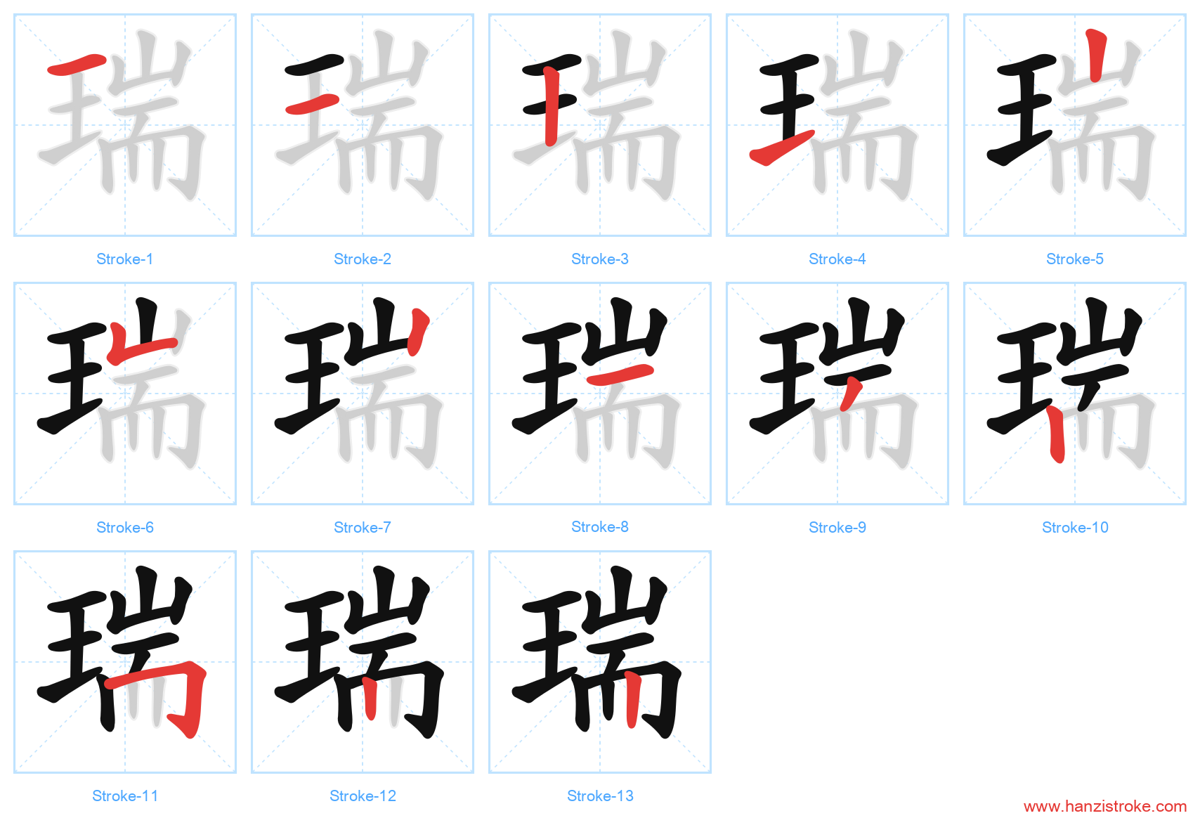瑞 stroke order diagram