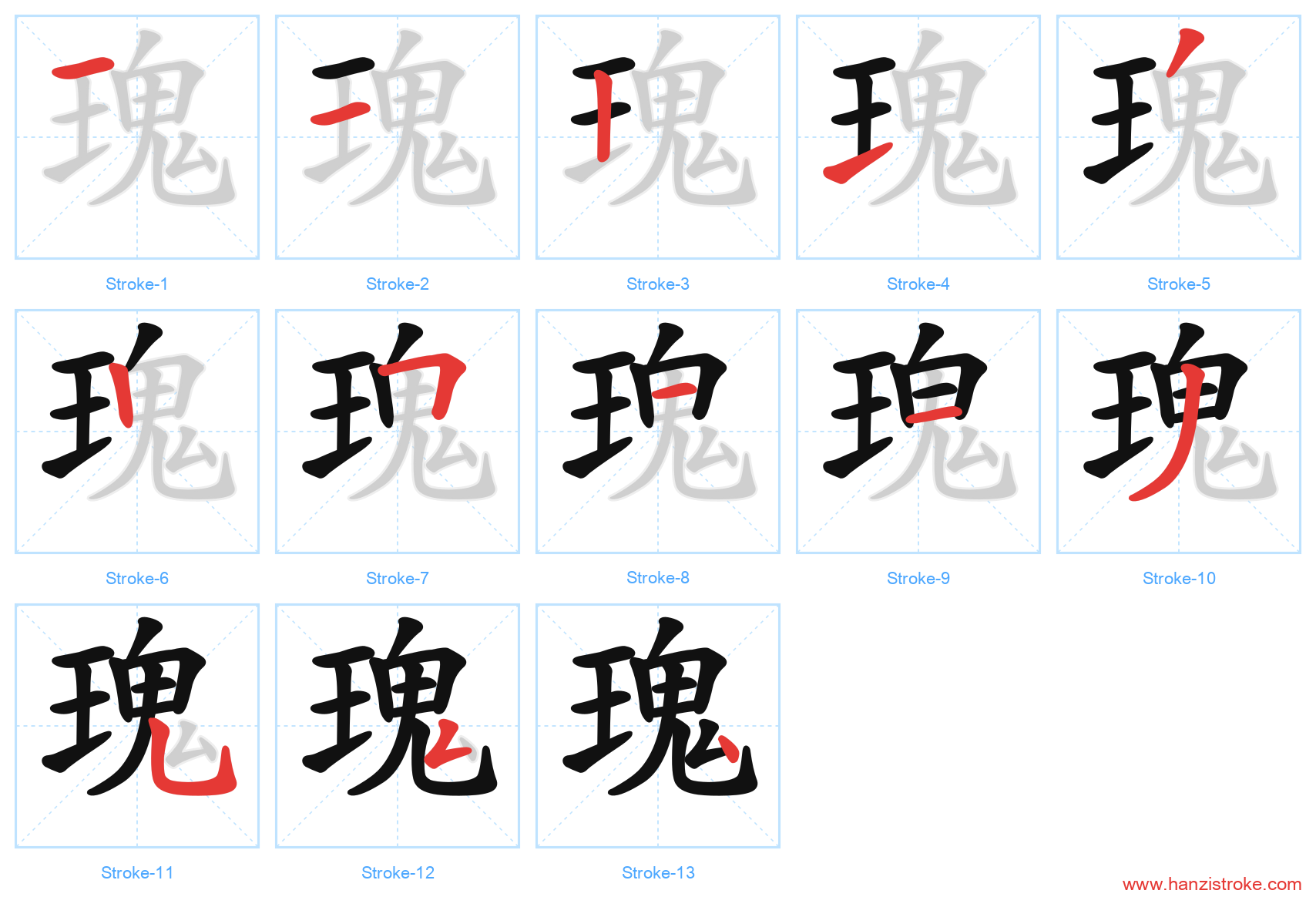 瑰 stroke order diagram
