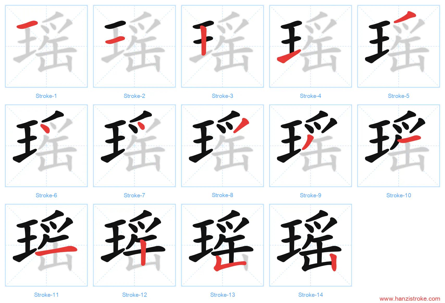 瑶 stroke order diagram