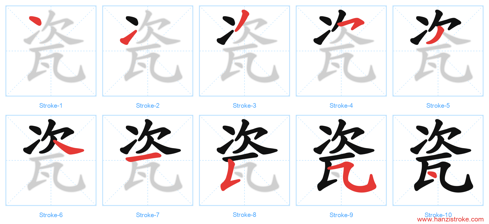 瓷 stroke order diagram