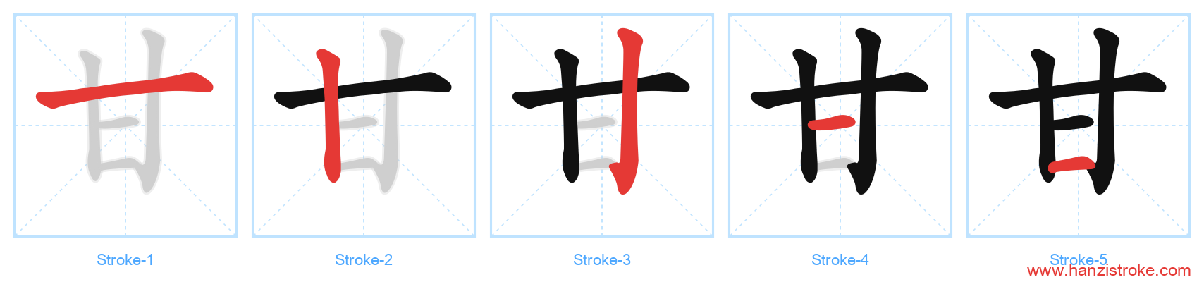 甘 stroke order diagram