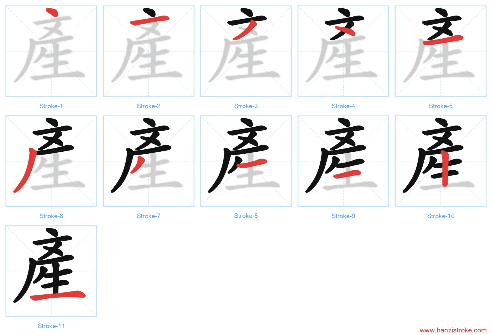 產 traditional stroke order diagram