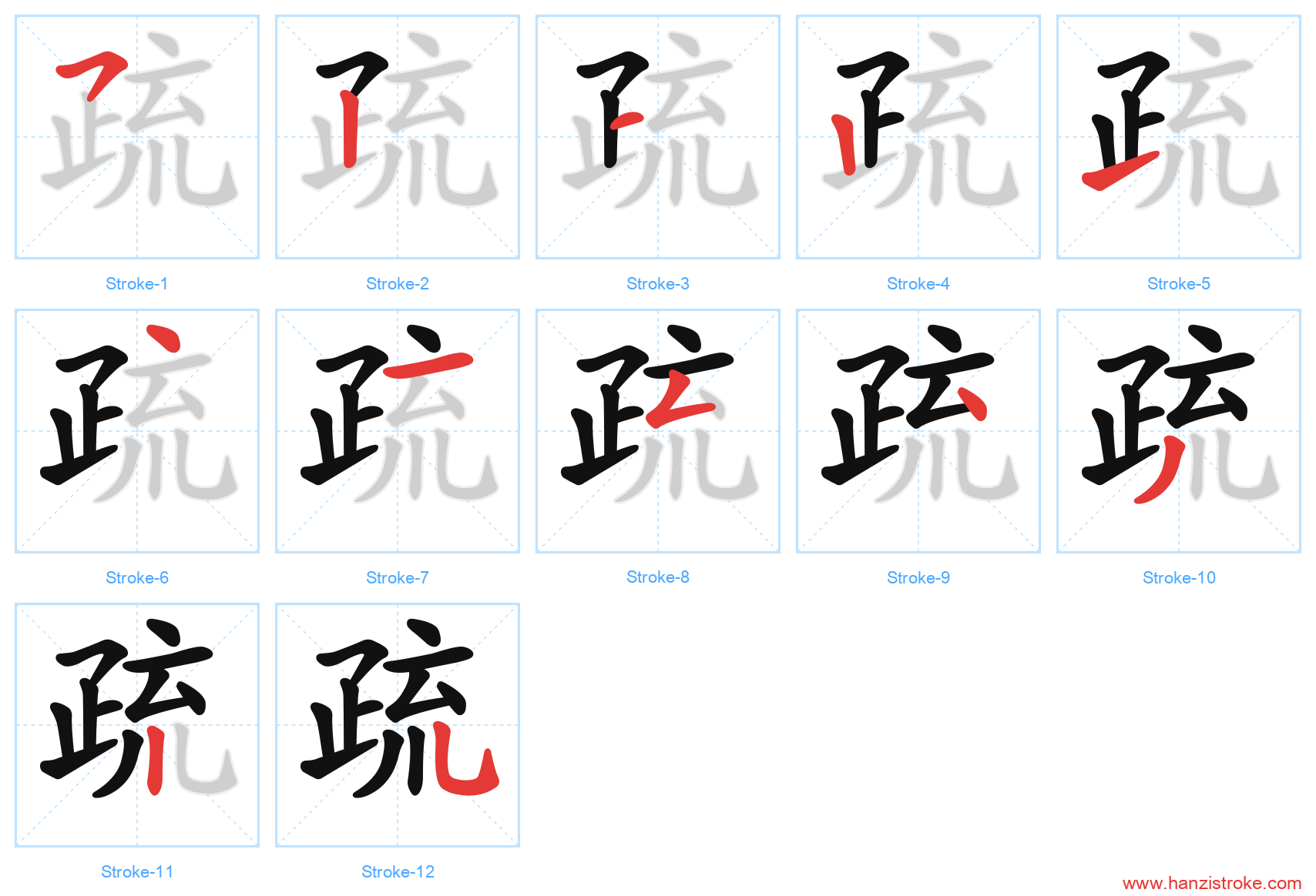 疏 stroke order diagram
