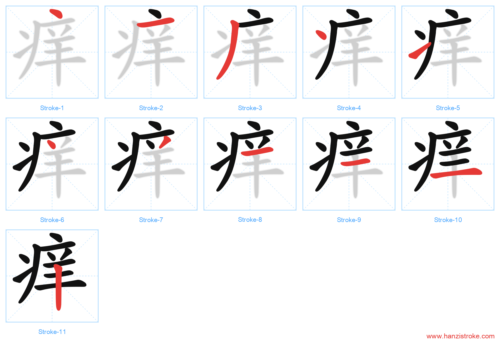痒 stroke order diagram