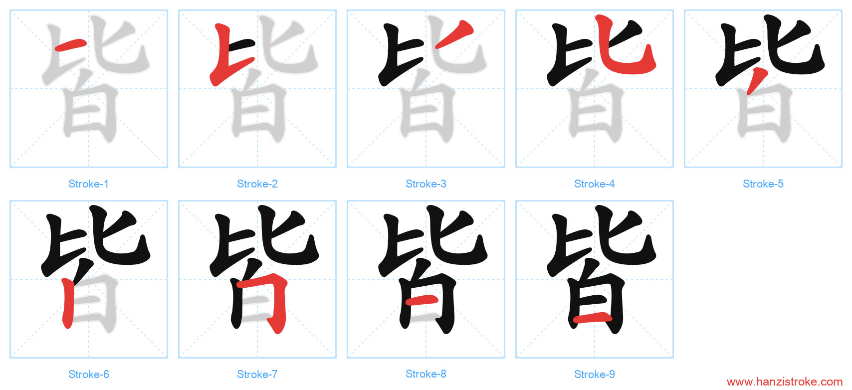 皆 stroke order diagram