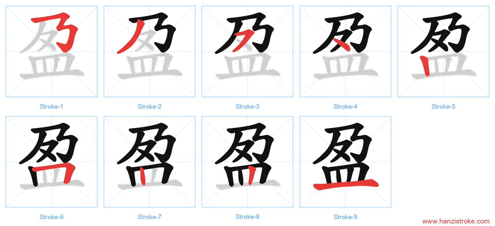 盈 stroke order diagram