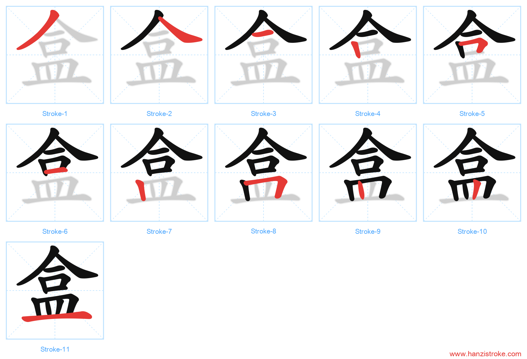 盒 stroke order diagram