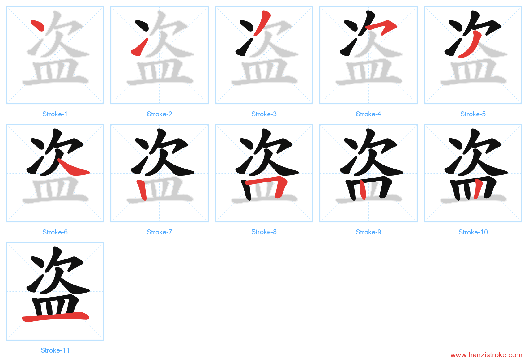 盗 stroke order diagram