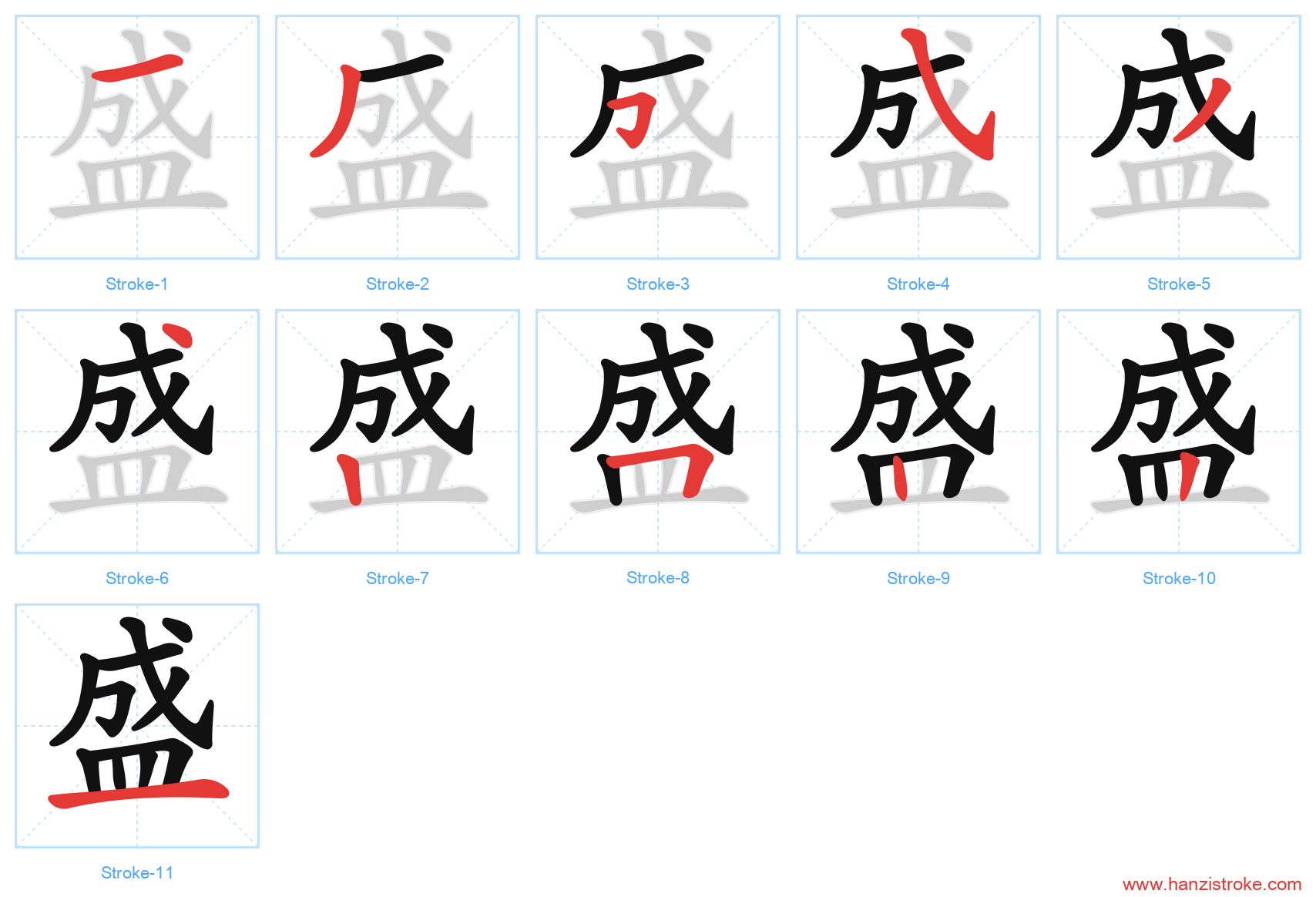 盛 stroke order diagram