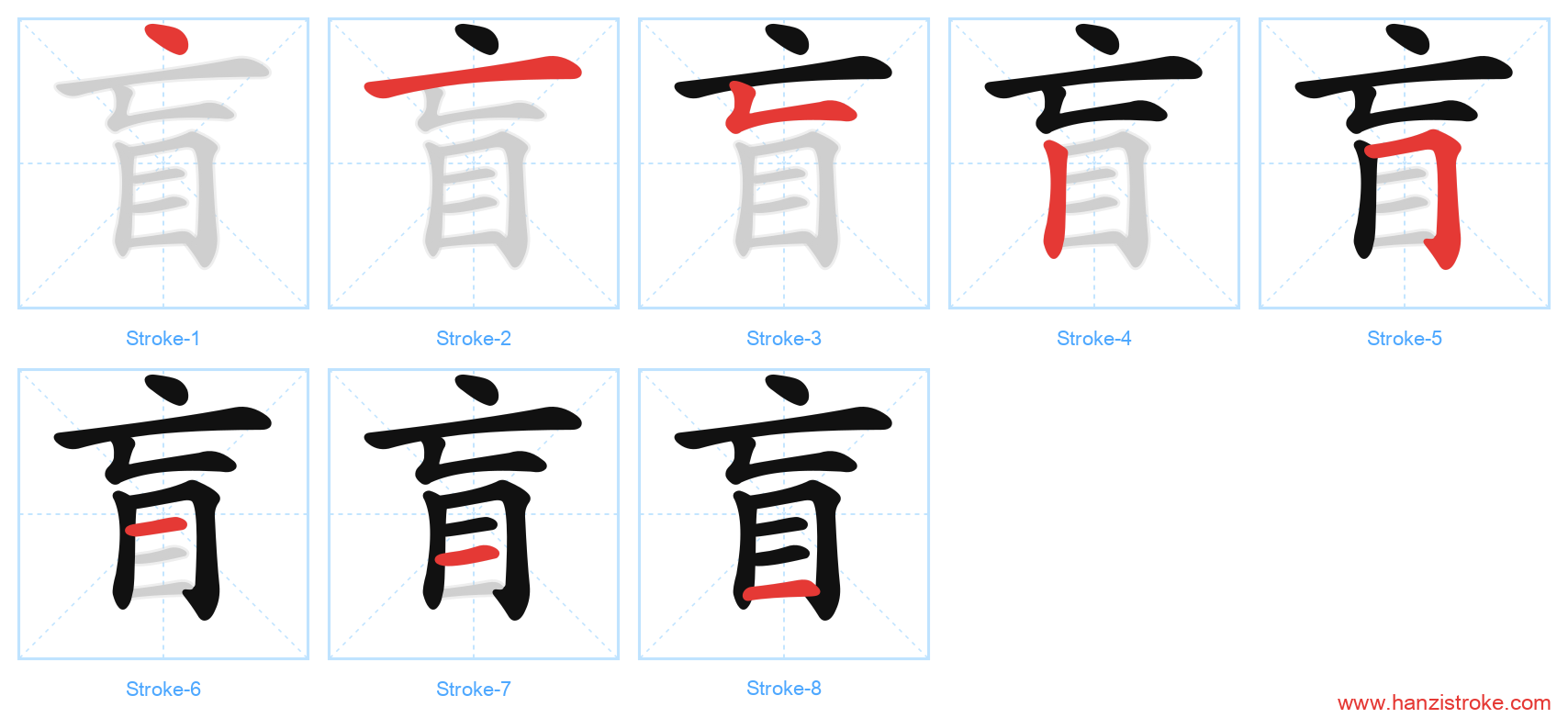 盲 stroke order diagram