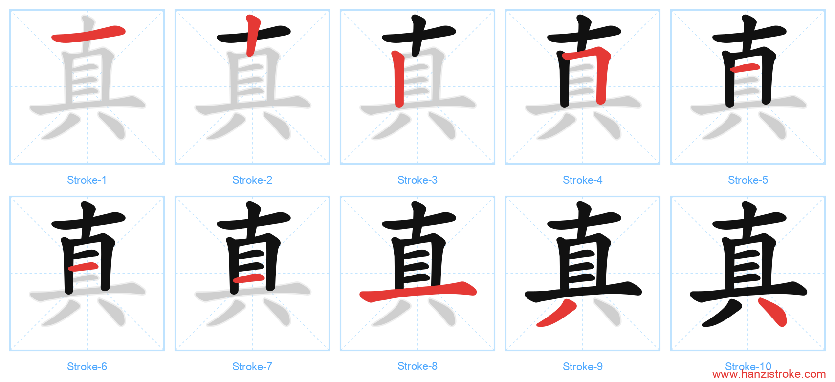 真 stroke order diagram
