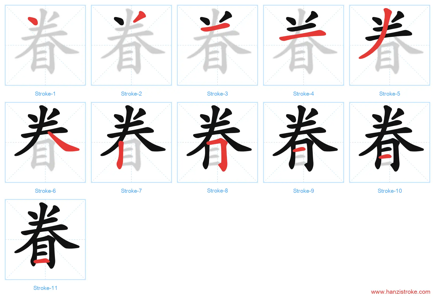 眷 stroke order diagram