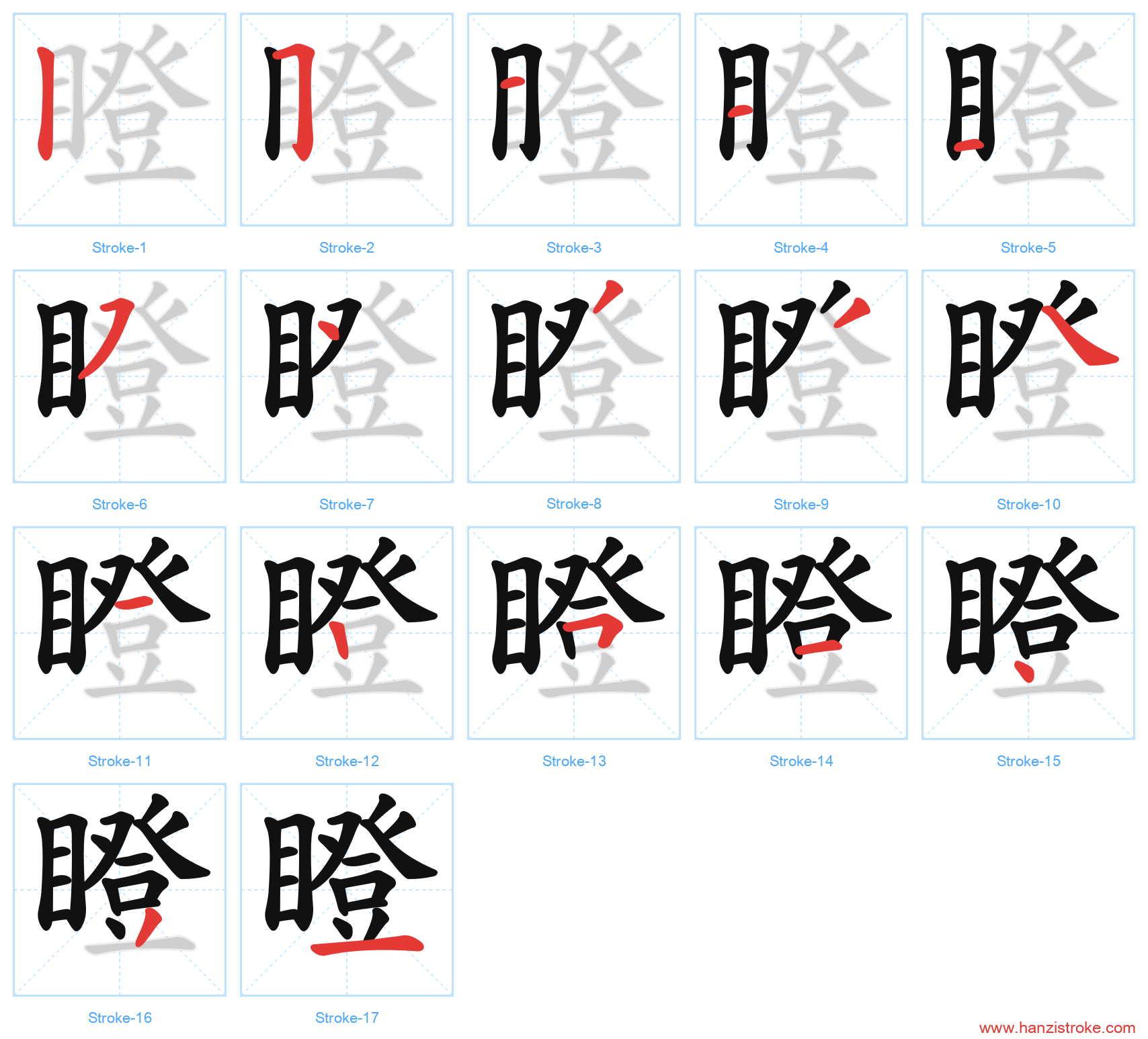 瞪 stroke order diagram