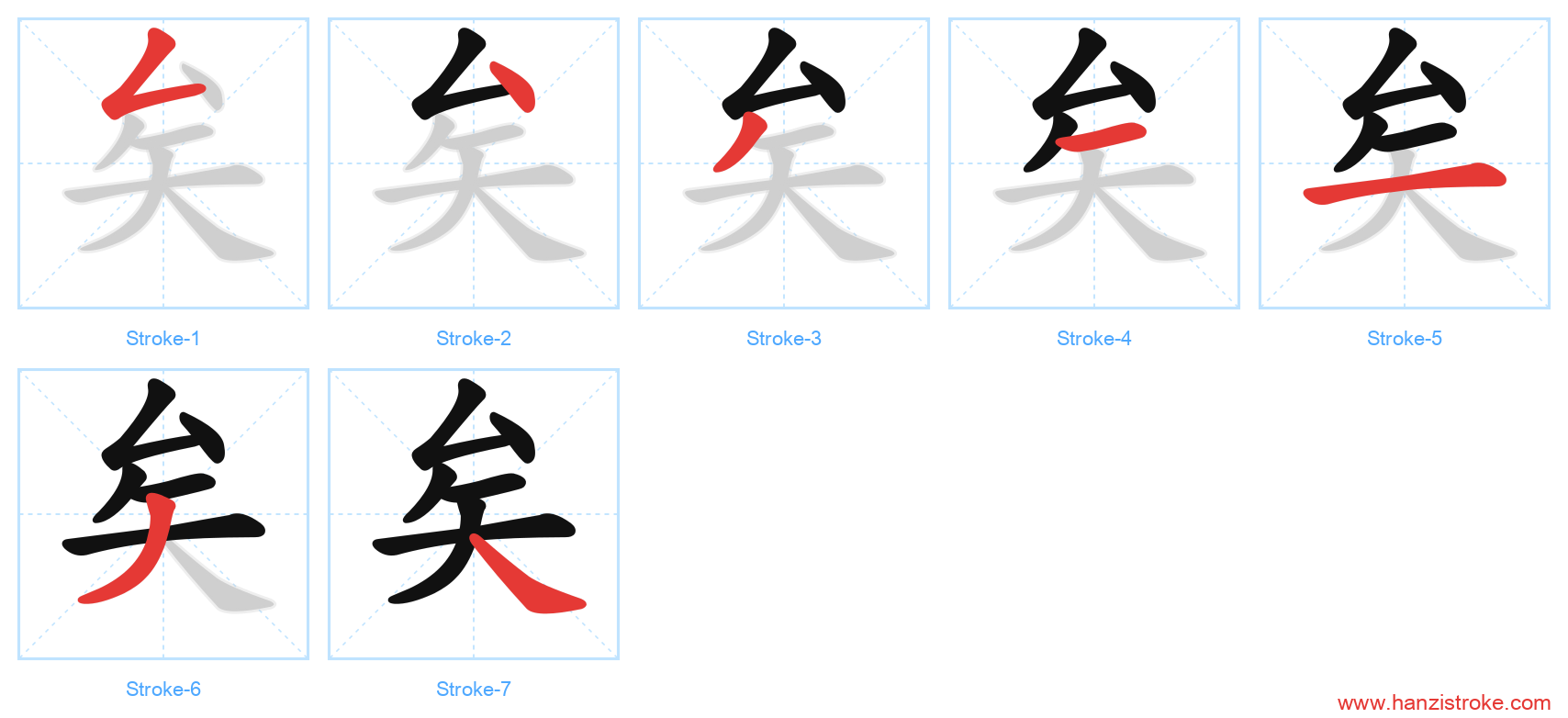 矣 stroke order diagram