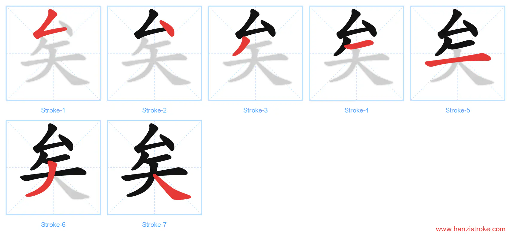 矣 stroke order diagram