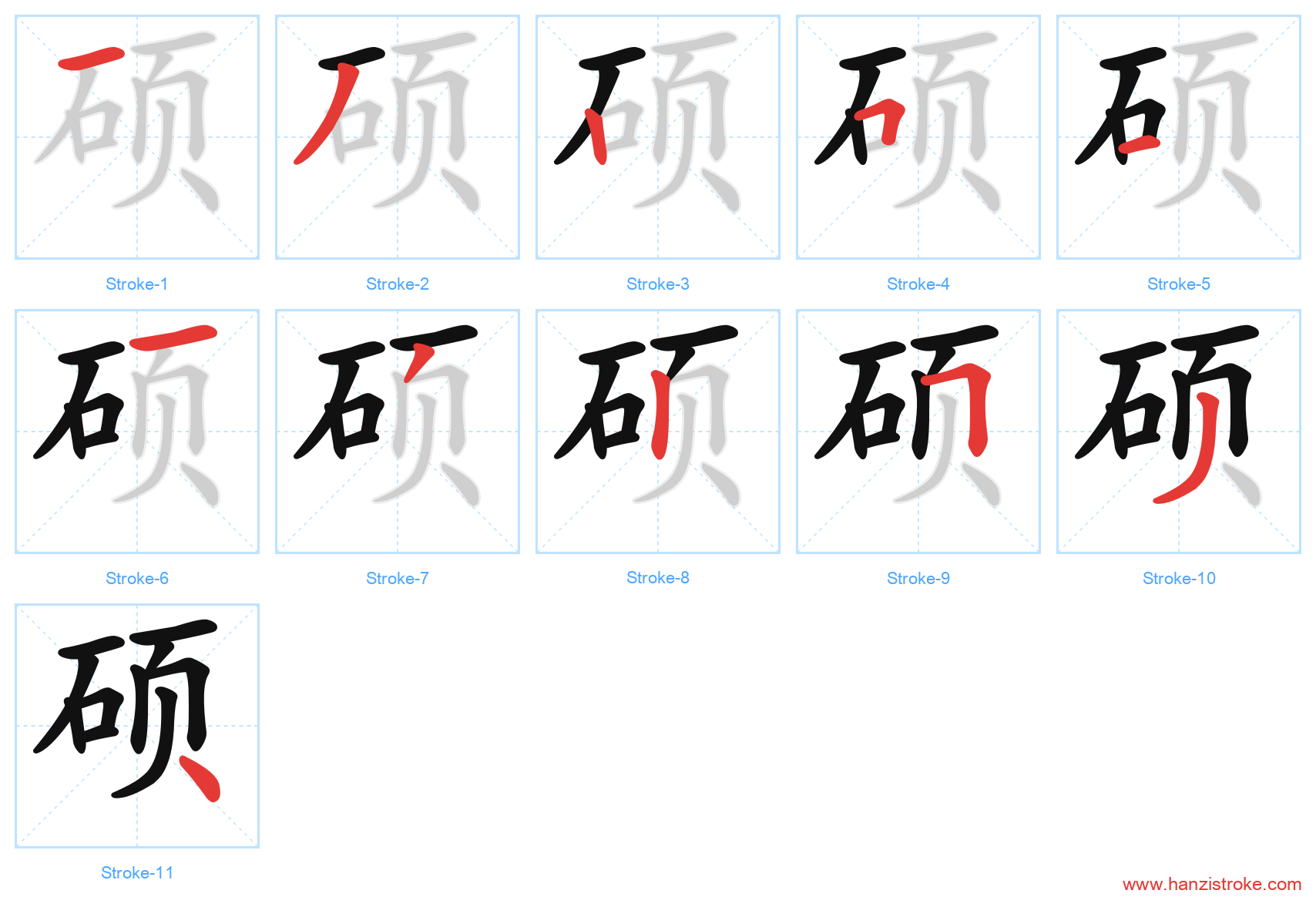 硕 stroke order diagram