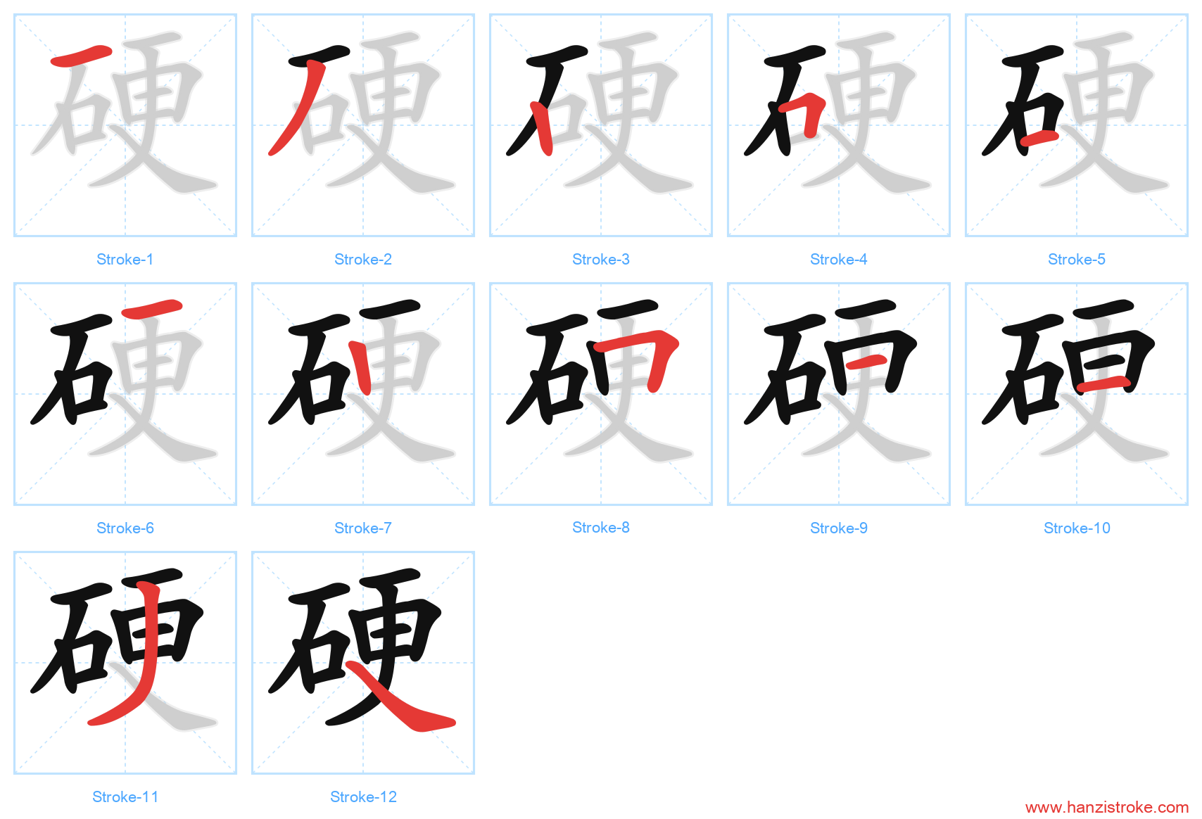 硬 stroke order diagram
