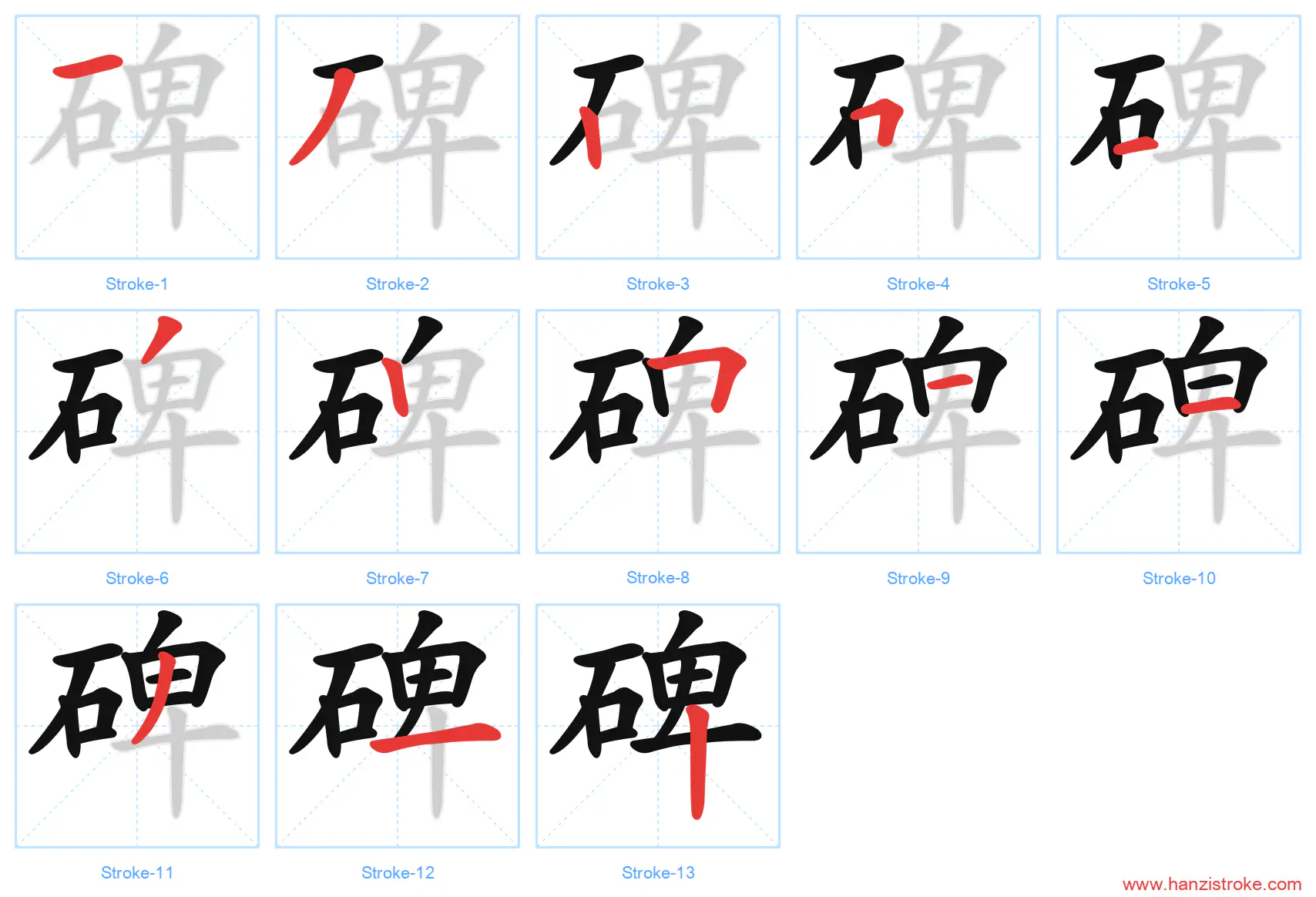 碑 stroke order diagram