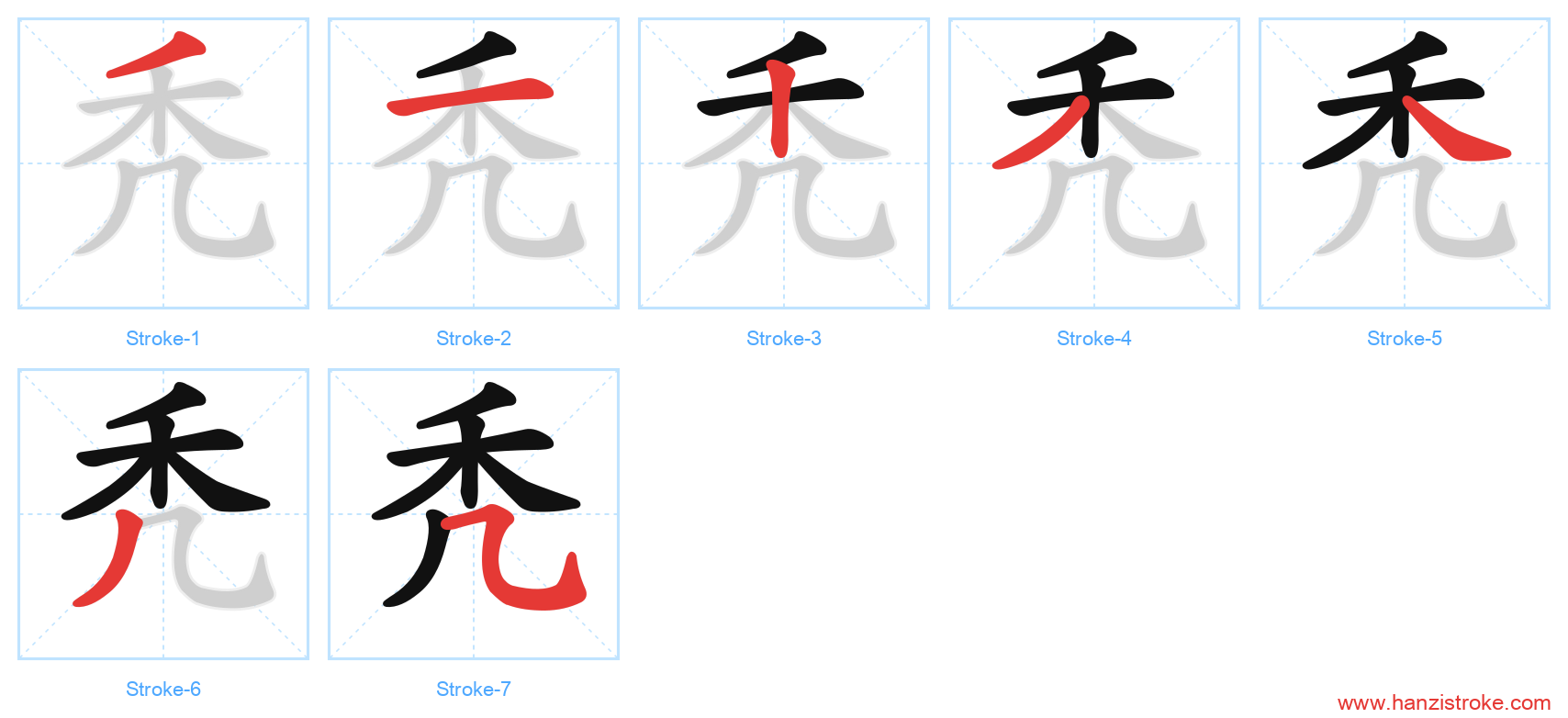秃 stroke order diagram