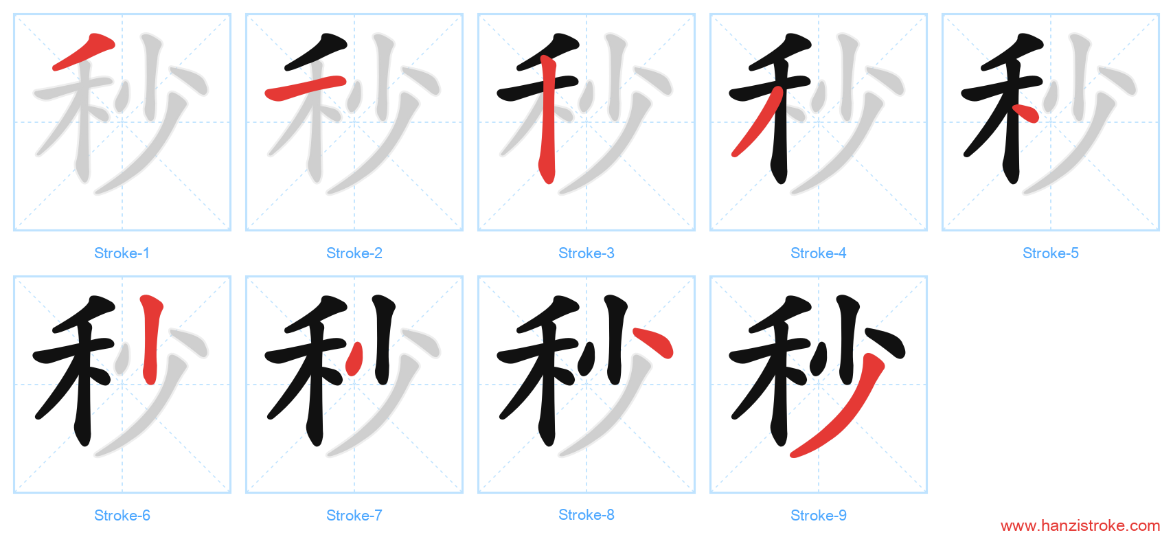 秒 stroke order diagram
