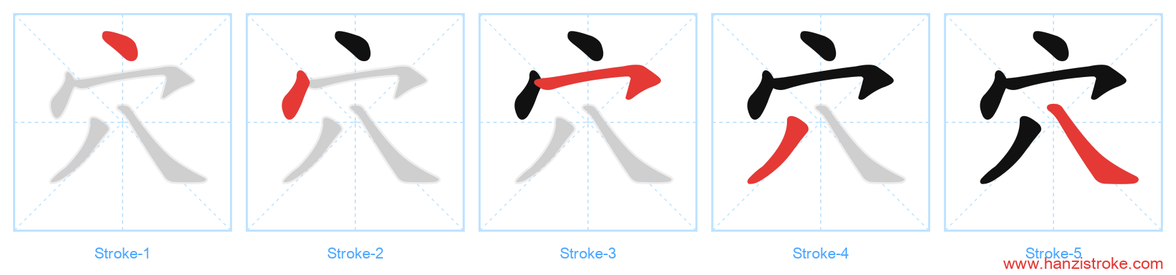 穴 stroke order diagram