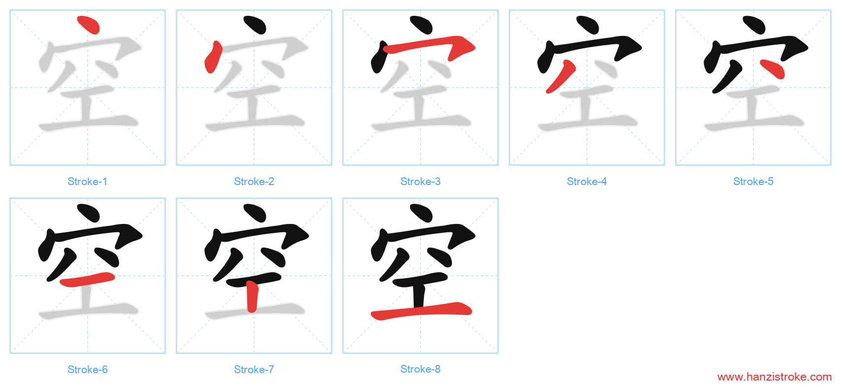 空 stroke order diagram