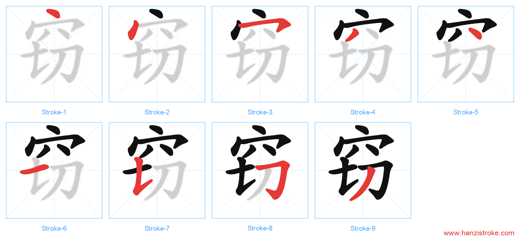 窃 stroke order diagram
