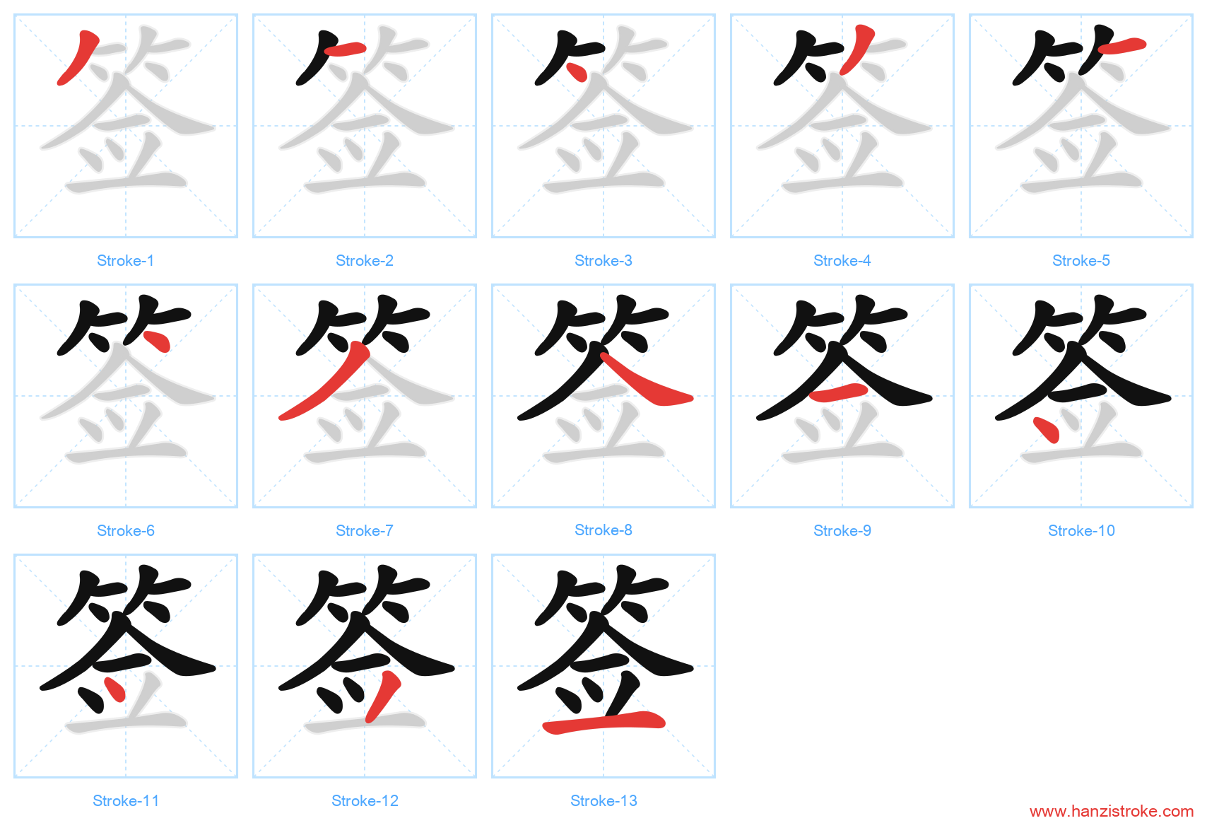 签 stroke order diagram