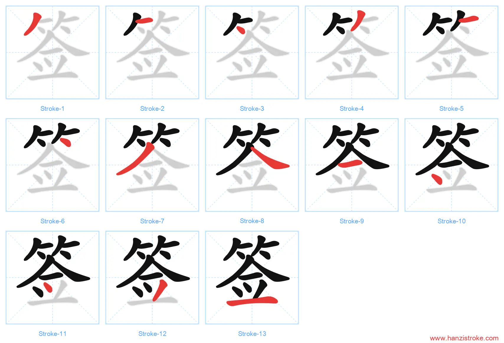 签 stroke order diagram