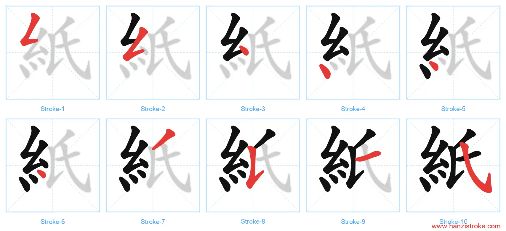 紙 traditional stroke order diagram