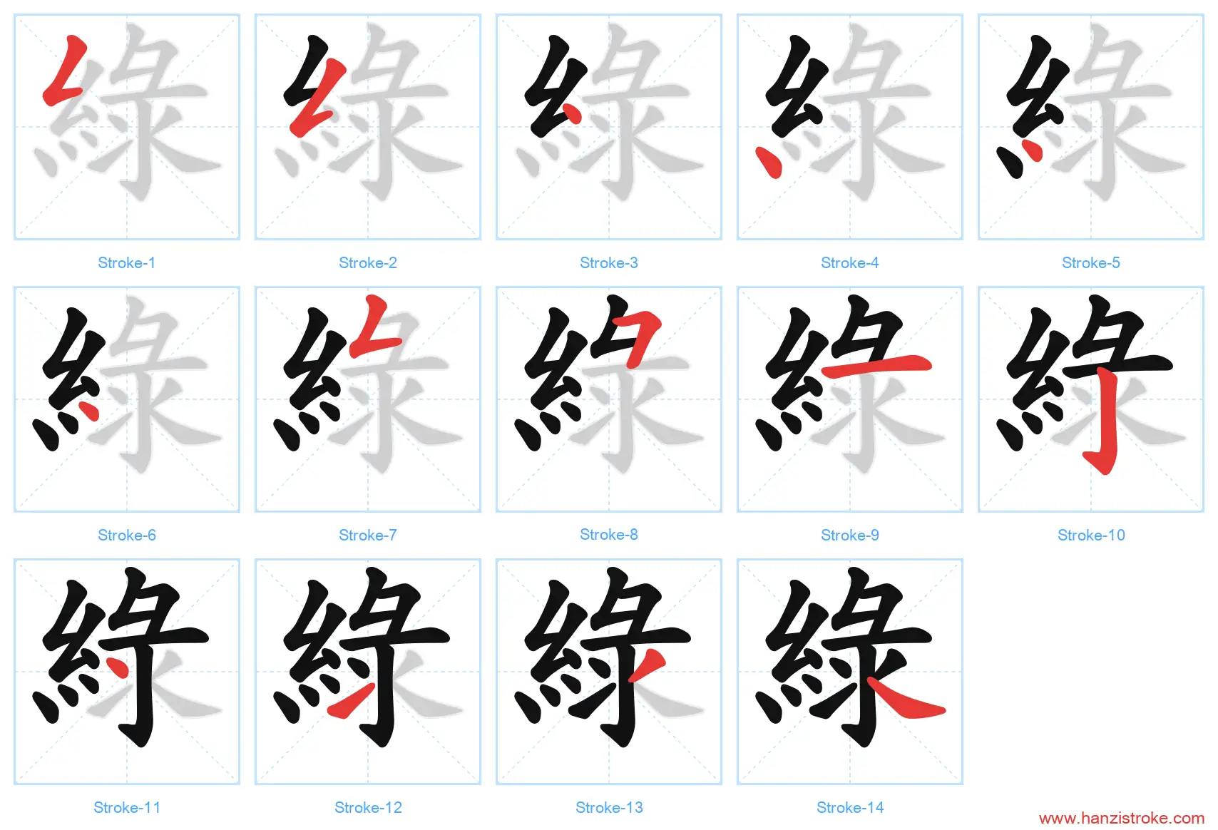 綠 traditional stroke order diagram