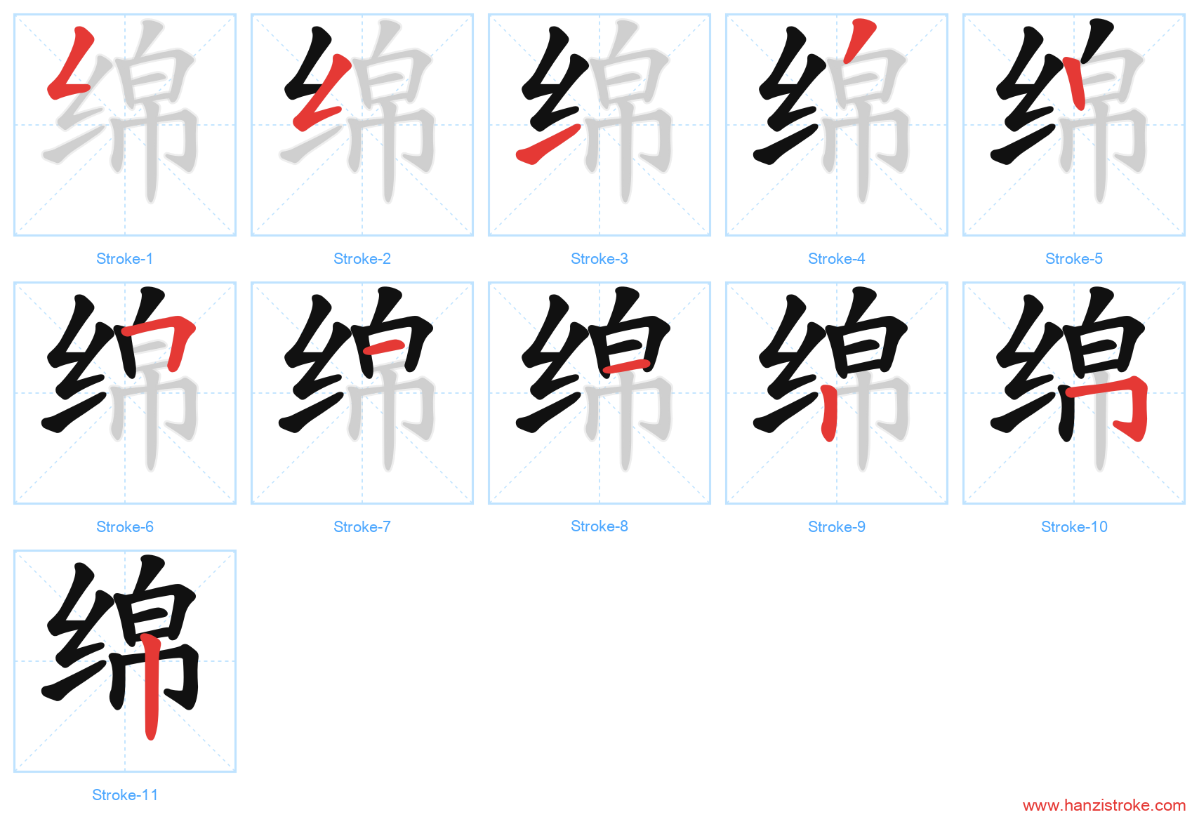 绵 stroke order diagram