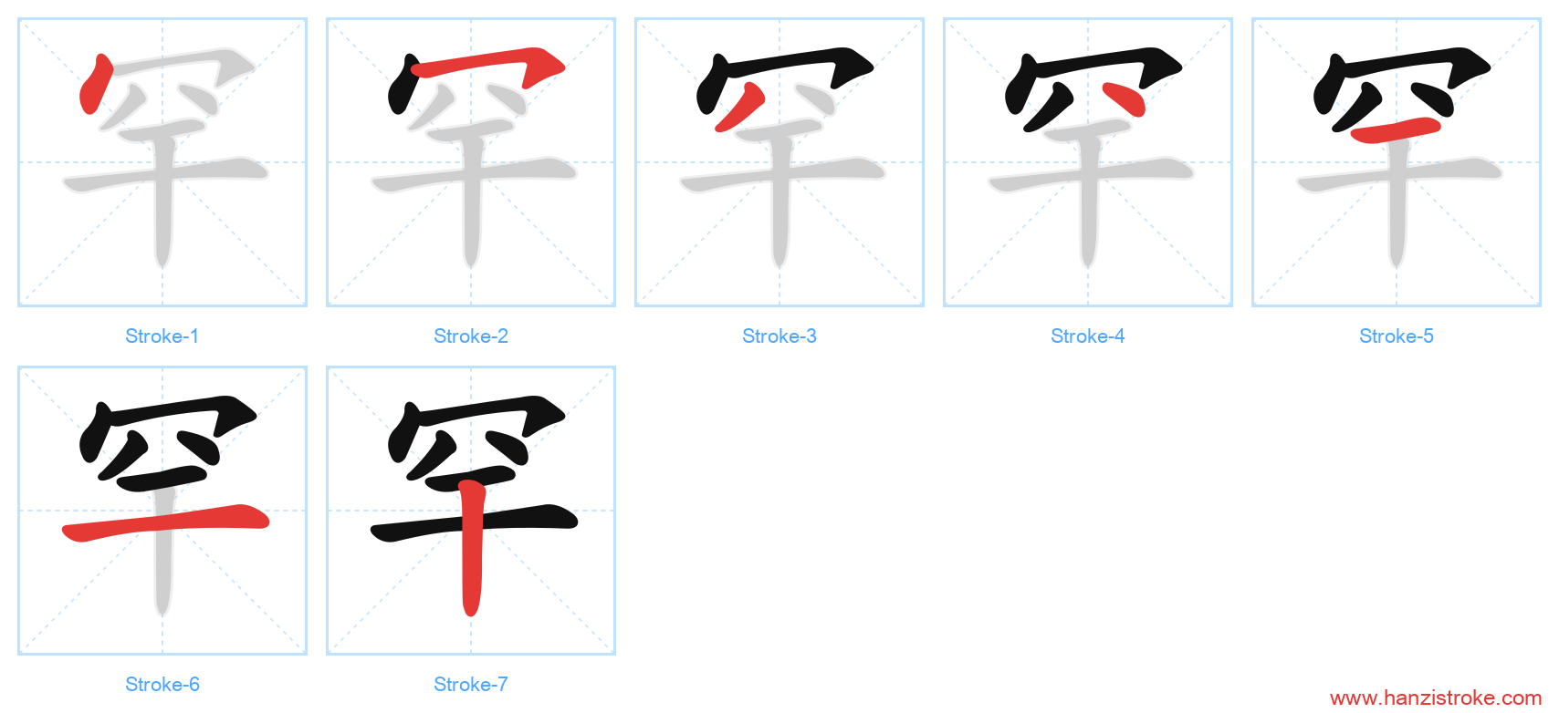 罕 stroke order diagram