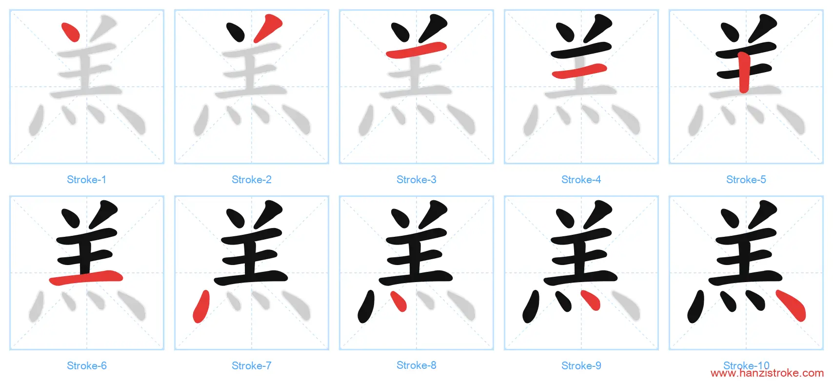 羔 stroke order diagram