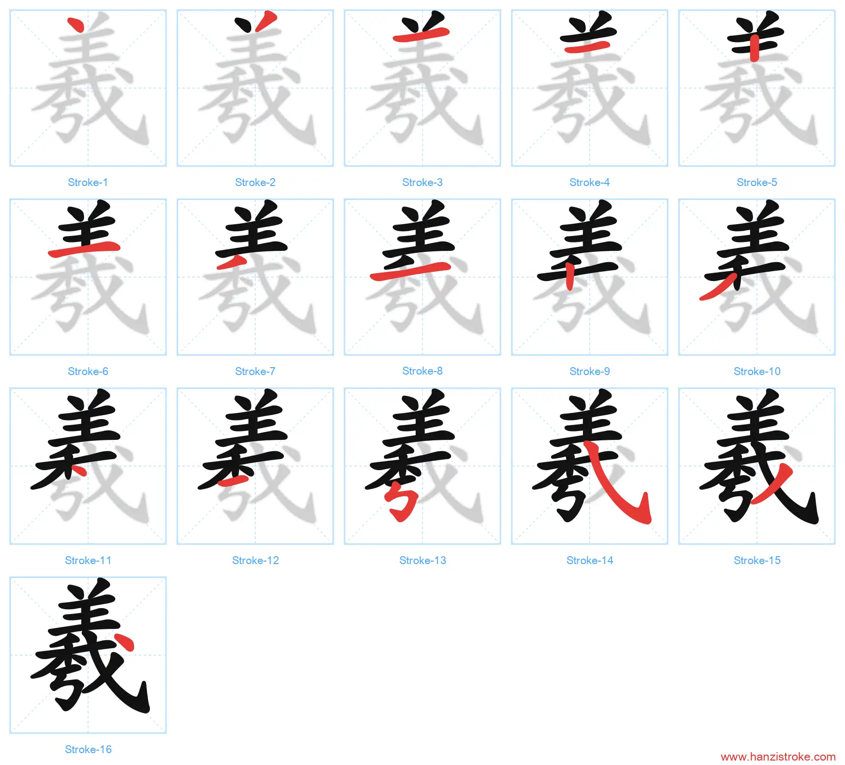 羲 stroke order diagram