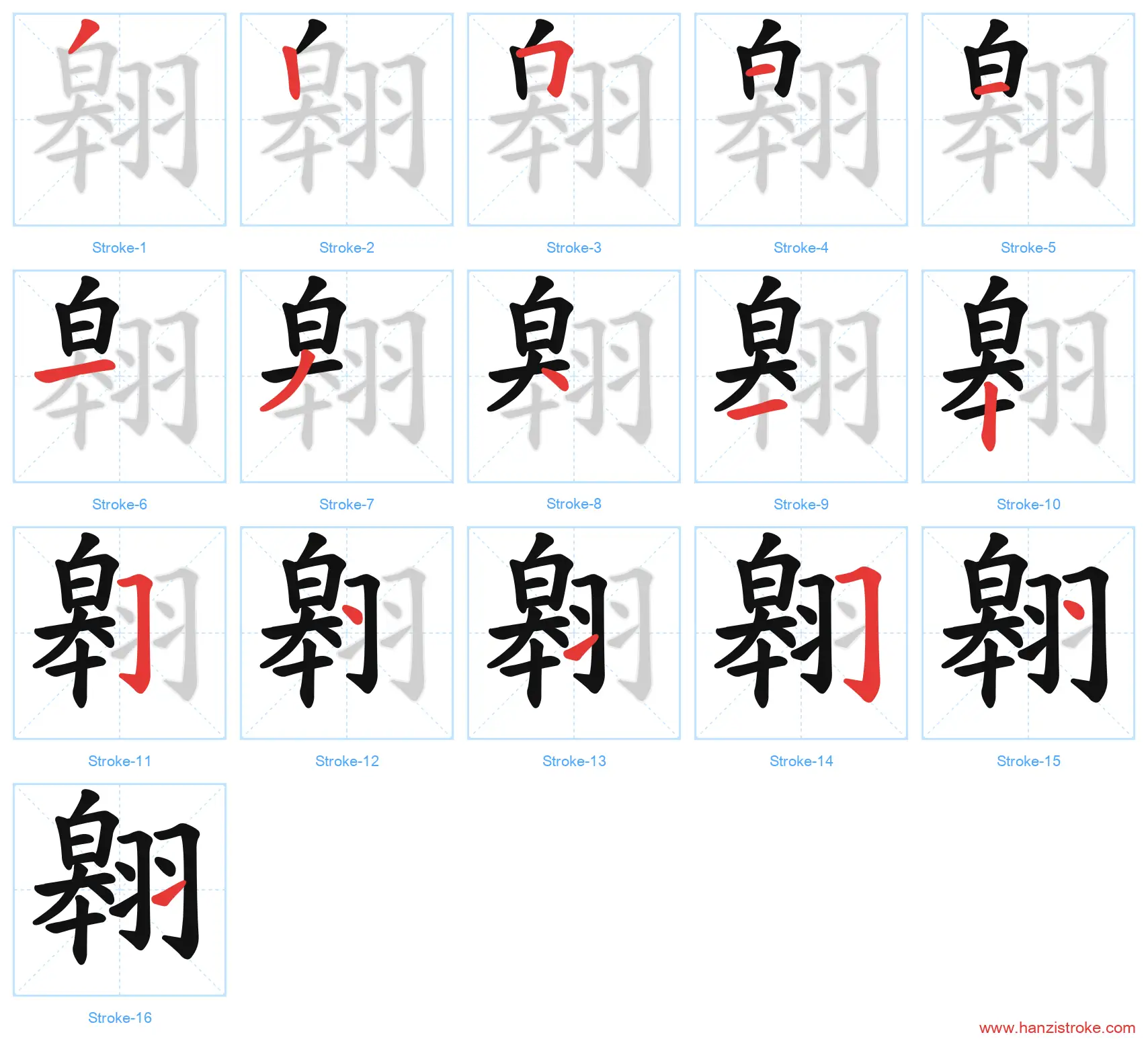 翱 stroke order diagram