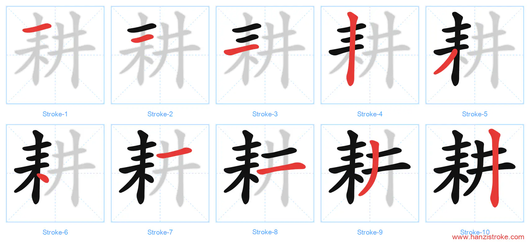 耕 stroke order diagram
