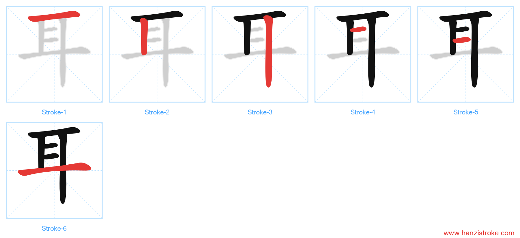 耳 stroke order diagram