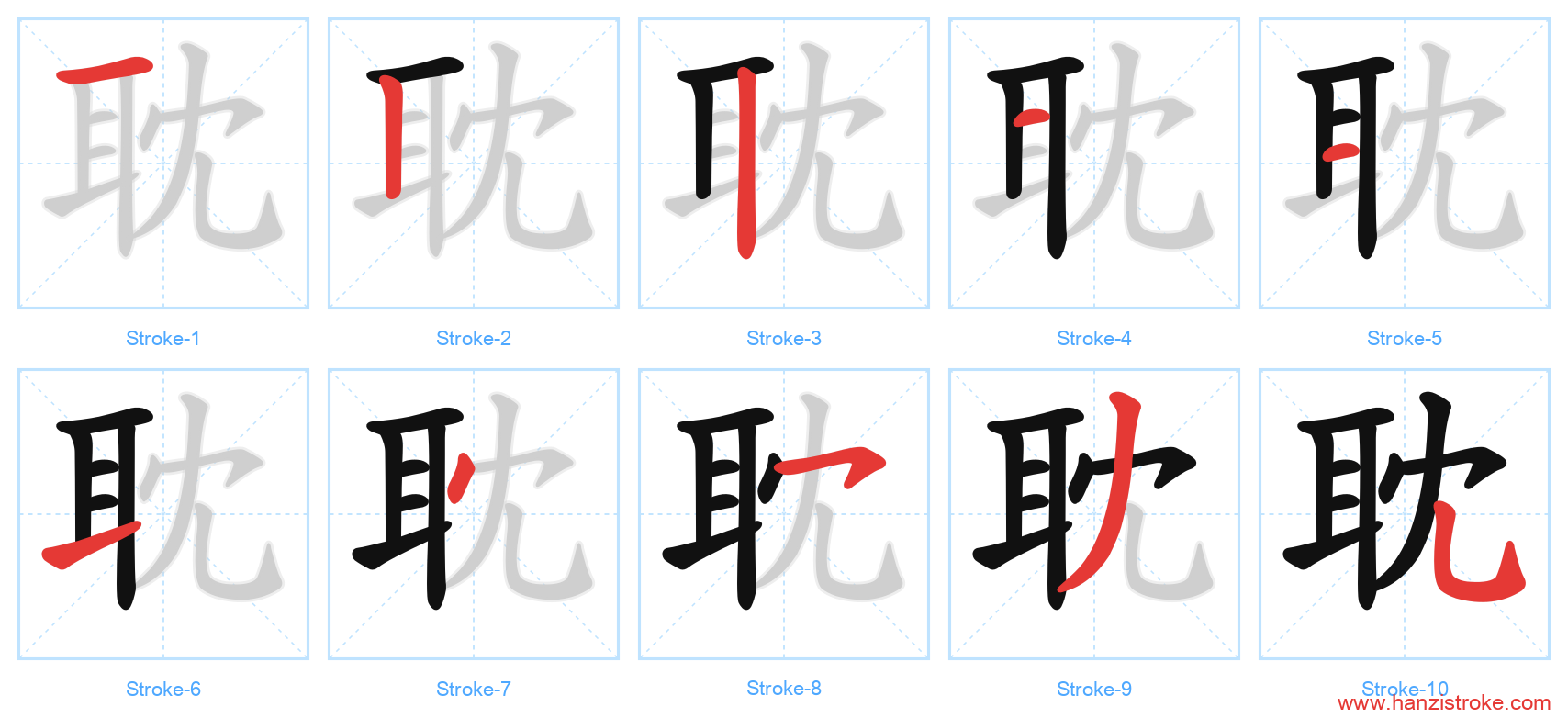 耽 stroke order diagram