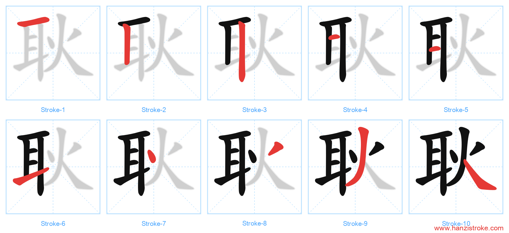 耿 stroke order diagram