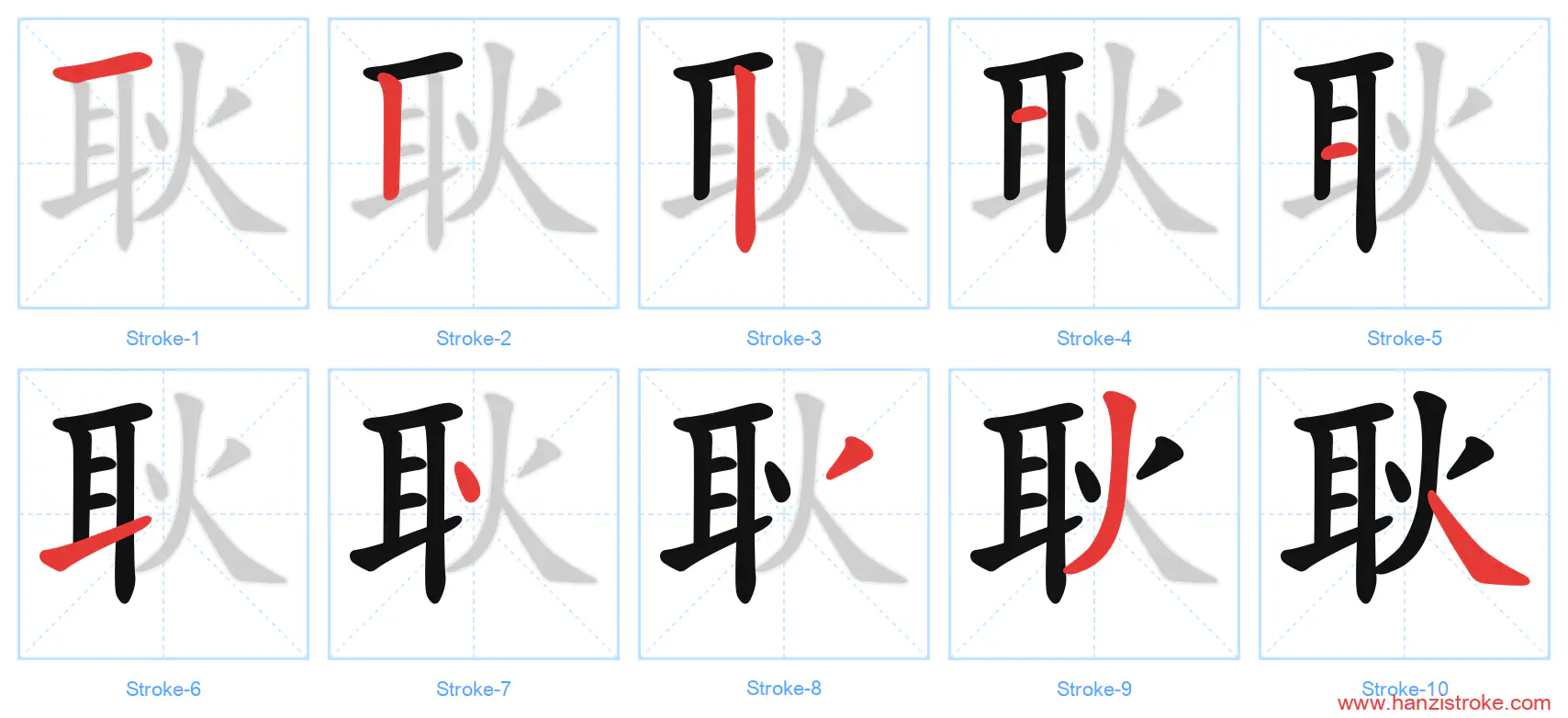 耿 stroke order diagram
