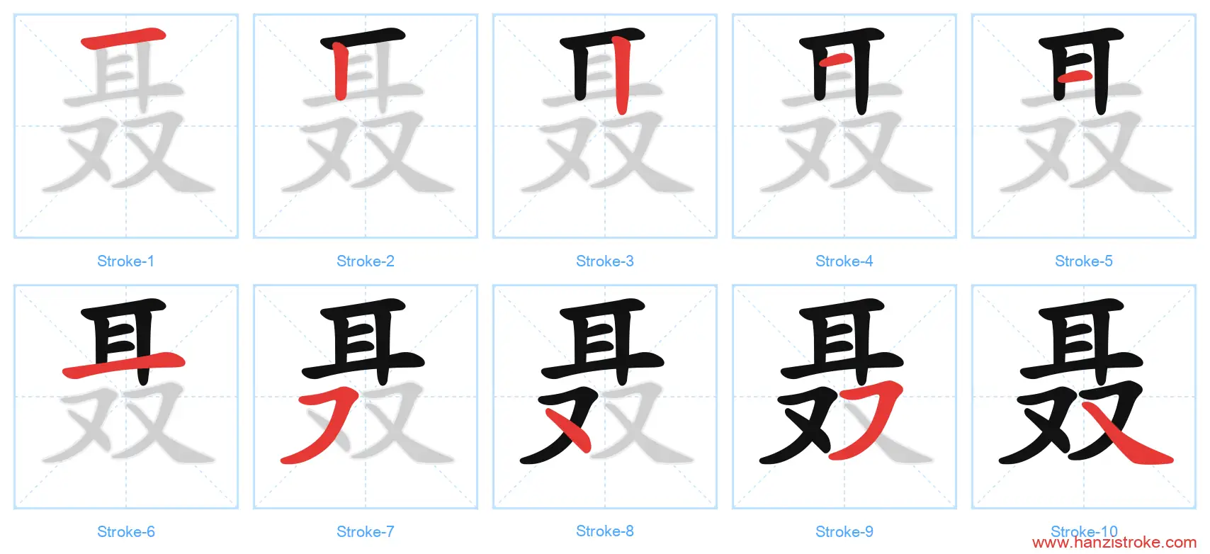 聂 stroke order diagram