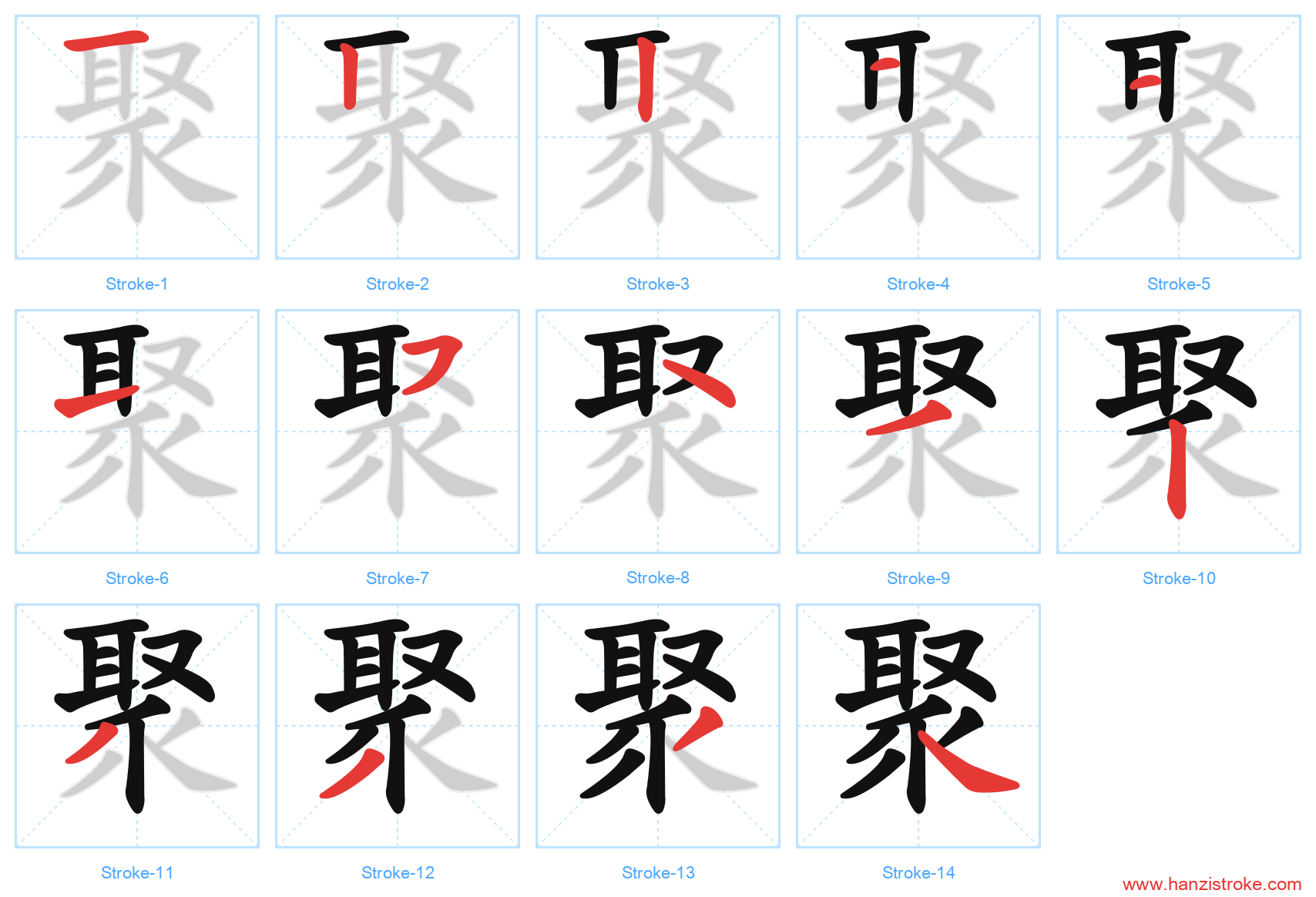聚 stroke order diagram