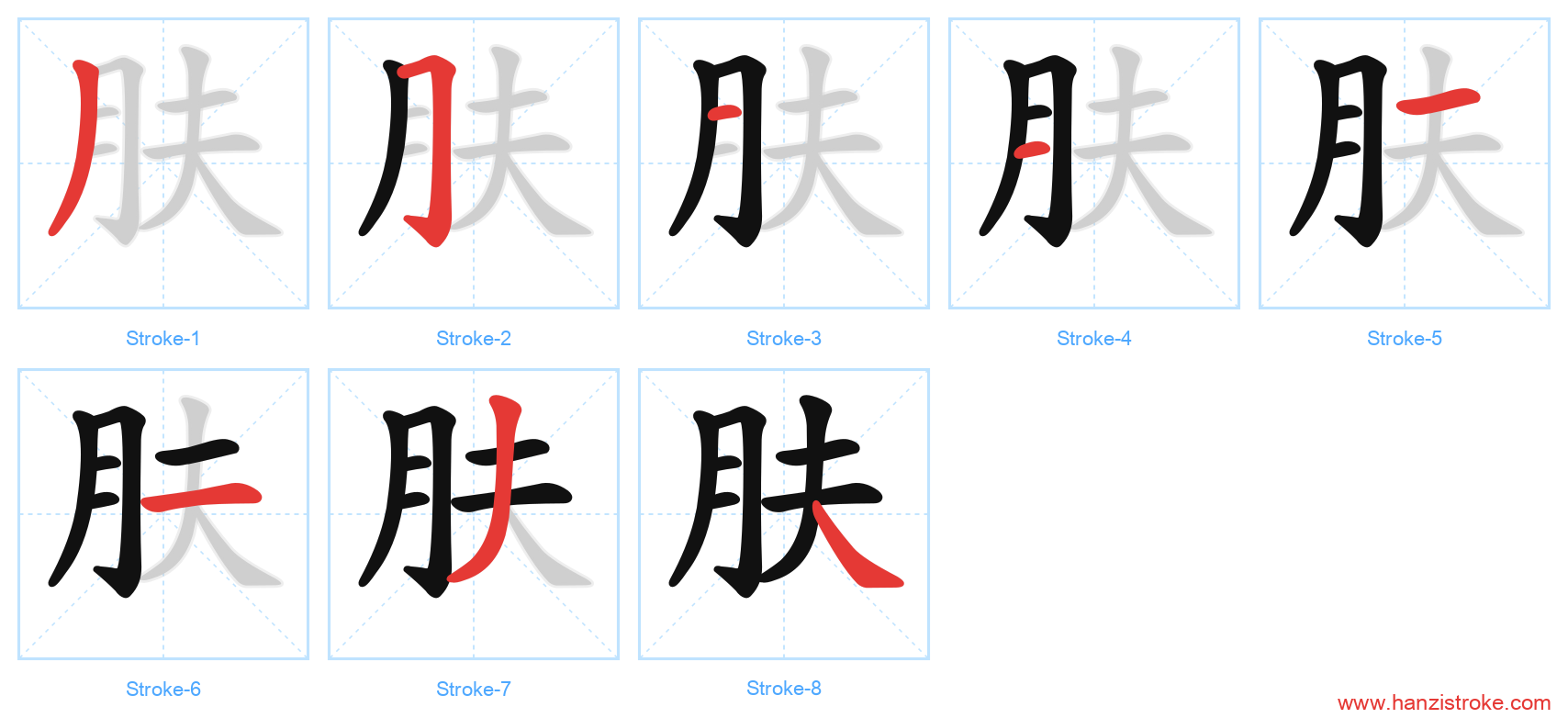 肤 stroke order diagram