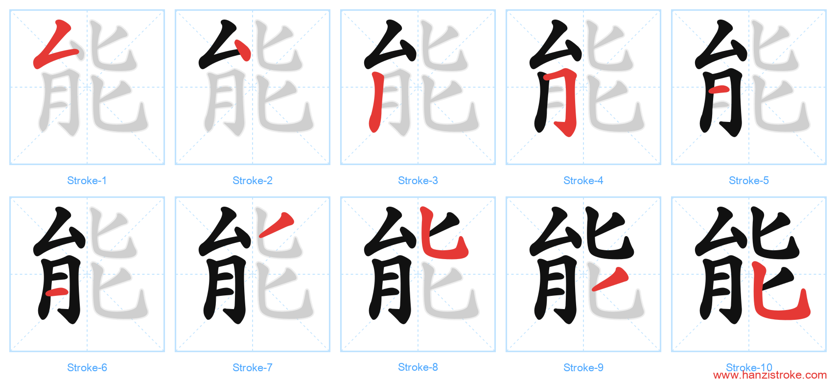能 stroke order diagram