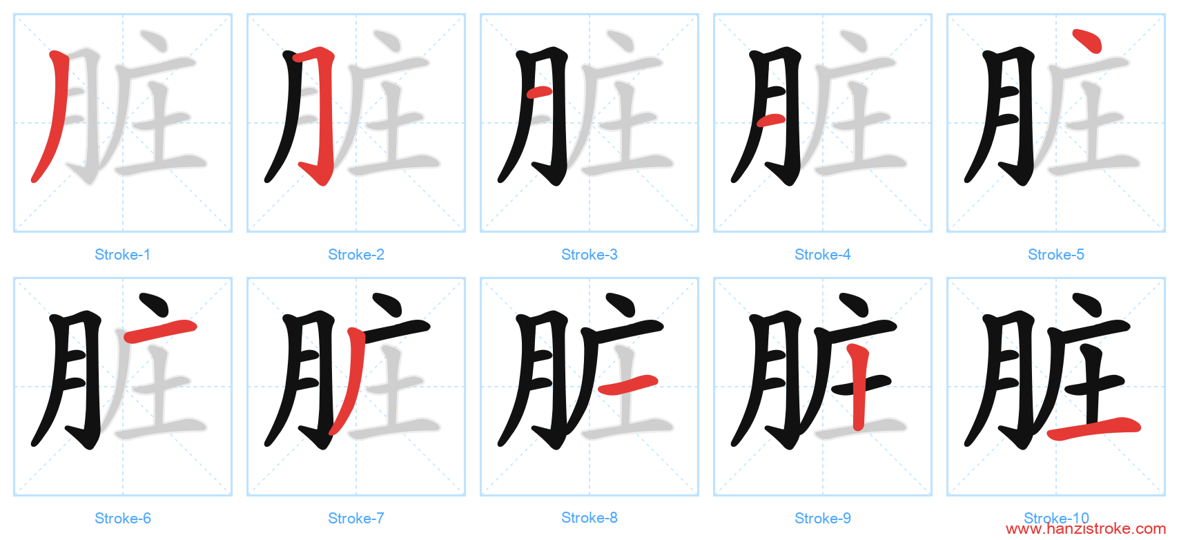 脏 stroke order diagram